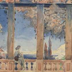 Watercolor by Anthony Thieme: [Mediterranean Villa], available at Childs Gallery, Boston
