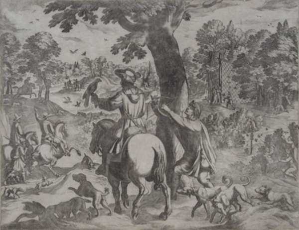 Print by Antonio Tempesta: Bird Hunt with Falcon, represented by Childs Gallery