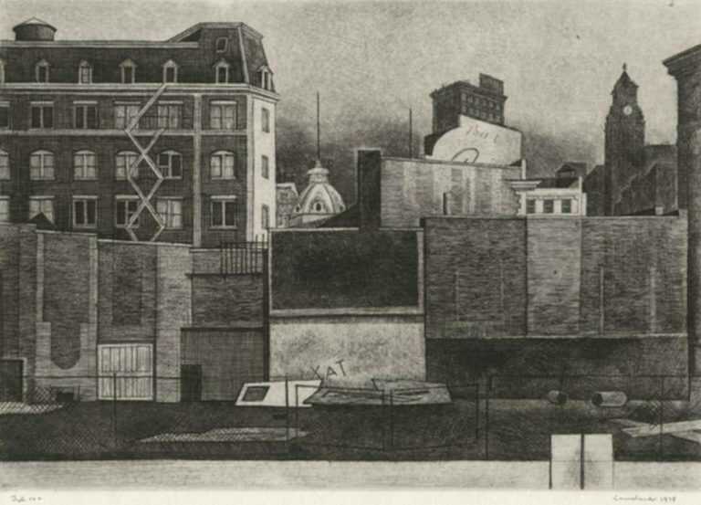 Print by Armin Landeck: 12th Street Walls II, represented by Childs Gallery