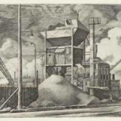 Print by Armin Landeck: East River Construction, represented by Childs Gallery