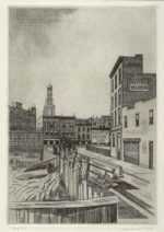 Print by Armin Landeck: Excavation Site, Manhattan, represented by Childs Gallery