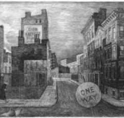 Print by Armin Landeck: One Way Street, represented by Childs Gallery