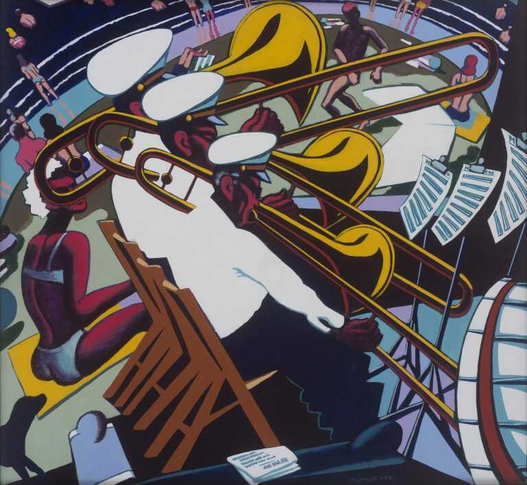 Painting by Arnold Trachtman: Band Concert, available at Childs Gallery, Boston