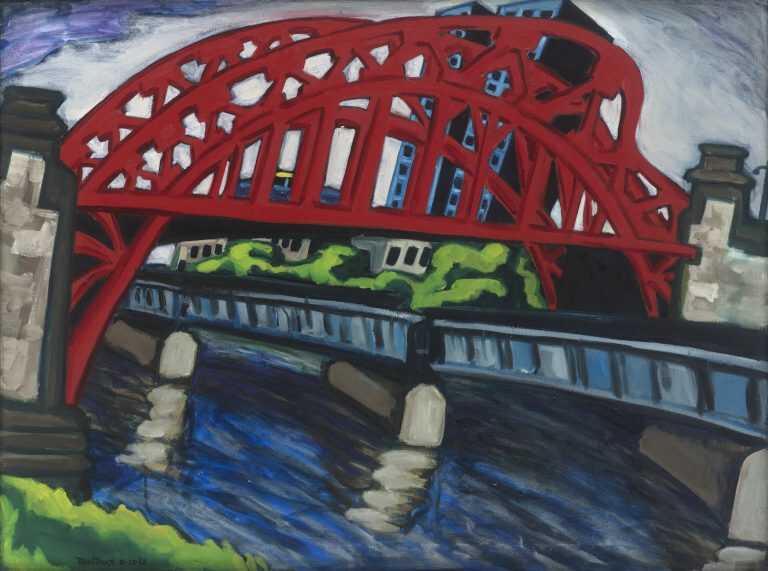 Painting by Arnold Trachtman: Boston University Bridge, available at Childs Gallery, Boston