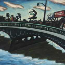 Painting by Arnold Trachtman: Bridge with Cola Sign, available at Childs Gallery, Boston