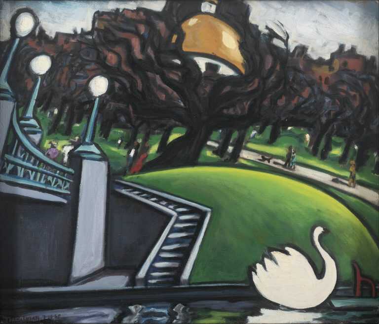 Painting by Arnold Trachtman: Swan Boat, available at Childs Gallery, Boston