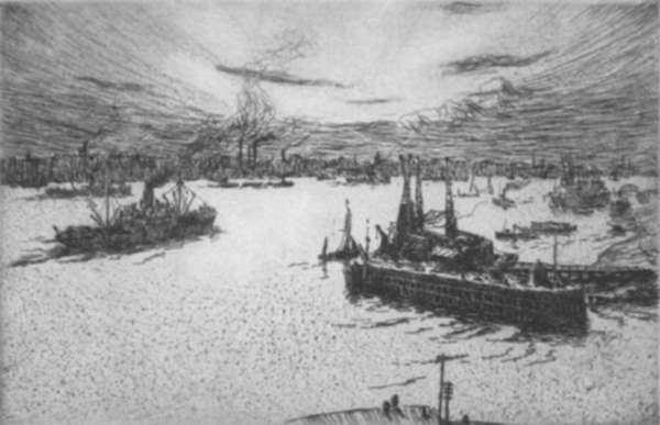 Print by Arthur Briscoe: Gravesend Reach [Kent, England], represented by Childs Gallery