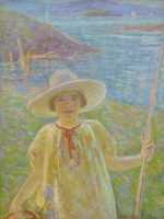 Painting by Beatrice Whitney Van Ness: [Portrait of a Young Girl in Sun Bonnet], represented by Childs Gallery