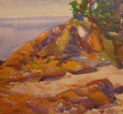 Watercolor by Beatrice Whitney Van Ness: Burnished Rocks [North Haven, Maine], represented by Childs Gallery
