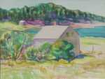 Watercolor by Beatrice Whitney Van Ness: Houses by the Sea (recto) Tree Study (verso) [North Haven, M, represented by Childs Gallery