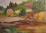 Watercolor by Beatrice Whitney Van Ness: Houses by the Water (recto) [North Haven, Maine] verso: Two , represented by Childs Gallery