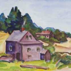 Watercolor by Beatrice Whitney Van Ness: Houses in Maine [North Haven], represented by Childs Gallery