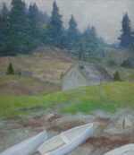 Painting by Beatrice Whitney Van Ness: Sea Coast with Fir Trees, represented by Childs Gallery