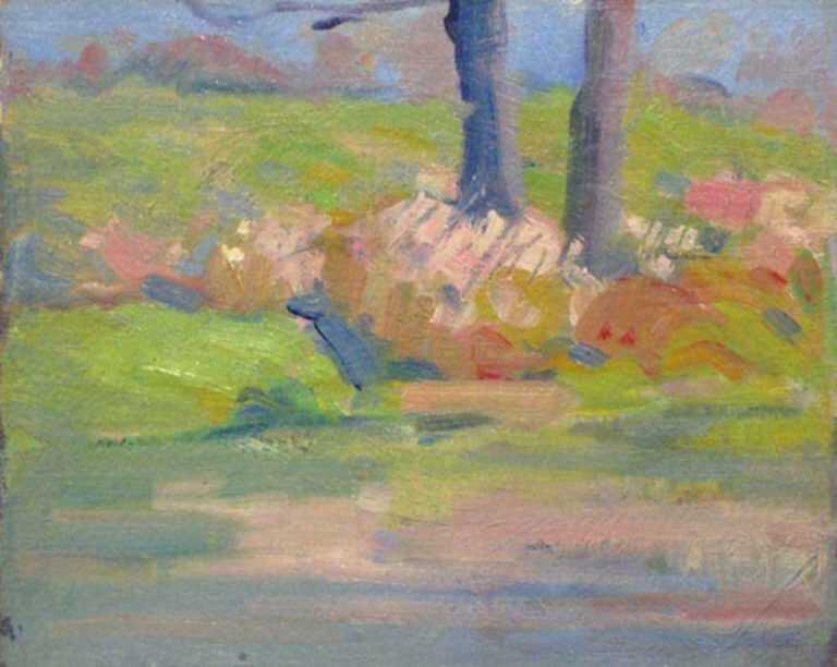 Painting by Beatrice Whitney Van Ness: Spring Bushes, represented by Childs Gallery
