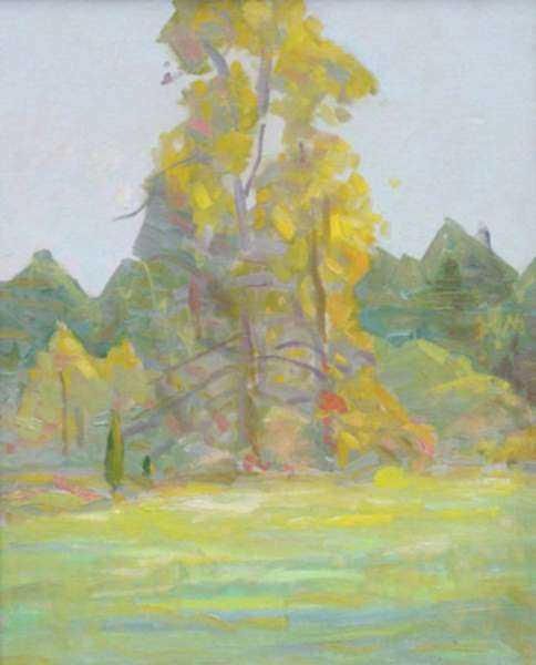 Painting by Beatrice Whitney Van Ness: Yellow Tree Landscape, represented by Childs Gallery