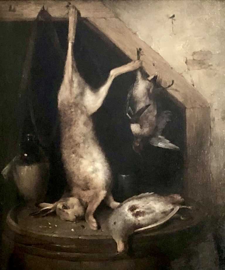 Painting by Benjamin Blake: Still Life with Hanging Rabbit, available at Childs Gallery, Boston