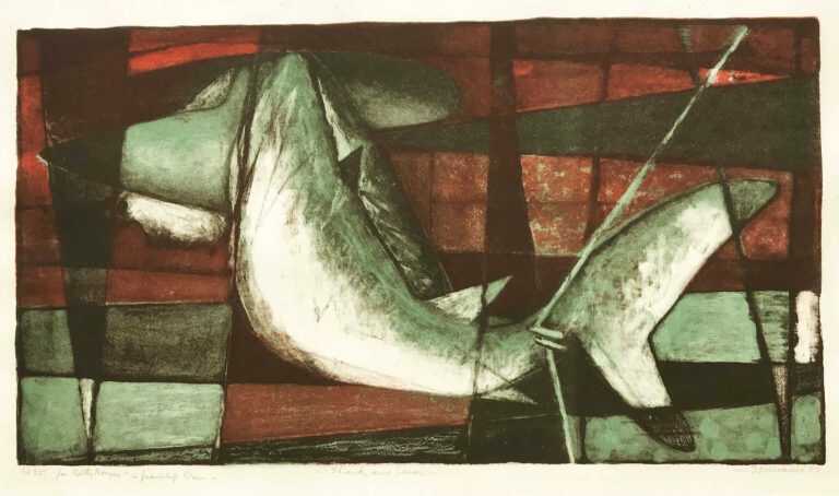 Print By Benton Spruance: Shark And Sonar At Childs Gallery