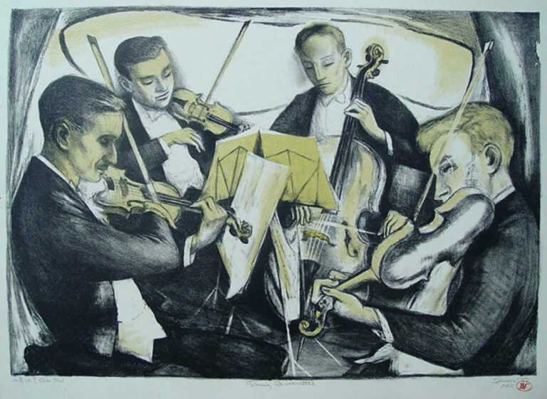 Print By Benton Spruance: String Quartet At Childs Gallery