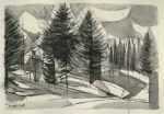 Watercolor by Bernard Brussel-Smith: [Cottage in an Evergreen Forest], represented by Childs Gallery