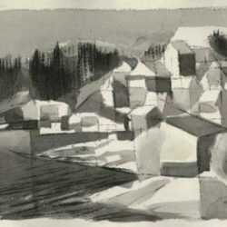 Watercolor by Bernard Brussel-Smith: [Deer Isle Cottages 2], represented by Childs Gallery