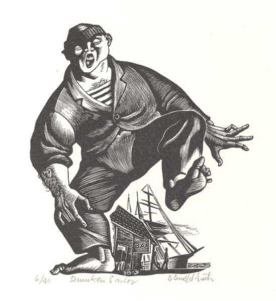 Print by Bernard Brussel-Smith:  Drunken Sailor, represented by Childs Gallery