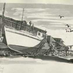 Drawing by Bernard Brussel-Smith: Colwell's Wharf Sardine Factory [Maine], represented by Childs Gallery