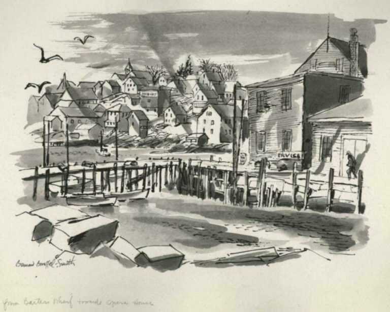 Drawing by Bernard Brussel-Smith: From Barters Wharf Towards Opera House [Barters Island, Main, represented by Childs Gallery