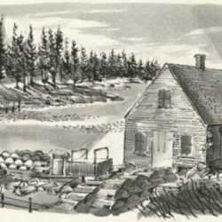 Drawing by Bernard Brussel-Smith: Moose Island Cove [Maine], represented by Childs Gallery