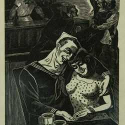 Print By Bernard Brussel Smith: The Bar Or Bar Flies Or Sailors In Café At Childs Gallery
