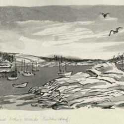 Drawing by Bernard Brussel-Smith: Thurlows Point Looking Towards Barters Wharf [Deer Isle, Mai, represented by Childs Gallery