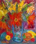 Painting by Betty Herbert: Flowers, Peppers and Gauguin, represented by Childs Gallery