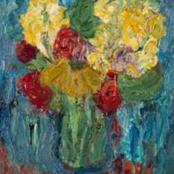 Painting by Betty Herbert: Flowers with Blue, represented by Childs Gallery