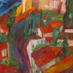 Painting by Betty Herbert: French Rooftops, represented by Childs Gallery