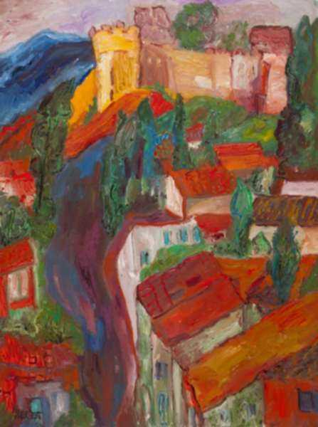 Painting by Betty Herbert: French Rooftops, represented by Childs Gallery