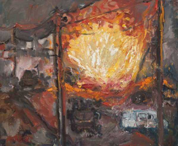 Painting by Betty Herbert: Iraq series: Iraq Explosions, represented by Childs Gallery