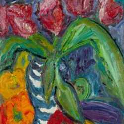 Painting by Betty Herbert: Purple Tulips, represented by Childs Gallery