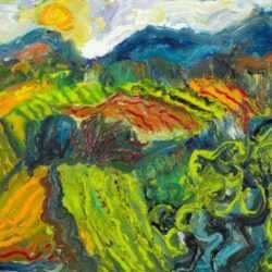 Painting by Betty Herbert: St. Roman de Malegard Landscape, represented by Childs Gallery