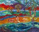 Painting by Betty Herbert: The Birth of God (after Gauguin), represented by Childs Gallery