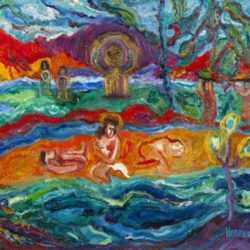 Painting by Betty Herbert: The Birth of God (after Gauguin), represented by Childs Gallery