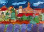 Painting by Betty Herbert: The Church and Lavender Fields, represented by Childs Gallery