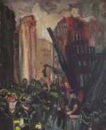 Painting by Betty Herbert: World Trade Center Series: Burning Towers, represented by Childs Gallery