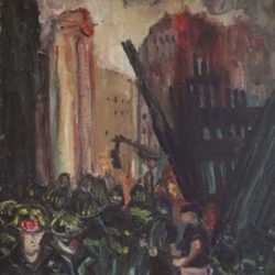 Painting by Betty Herbert: World Trade Center Series: Burning Towers, represented by Childs Gallery