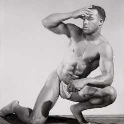 Photograph by Bob Mizer: [Henry Wright, Kneeling], available at Childs Gallery, Boston