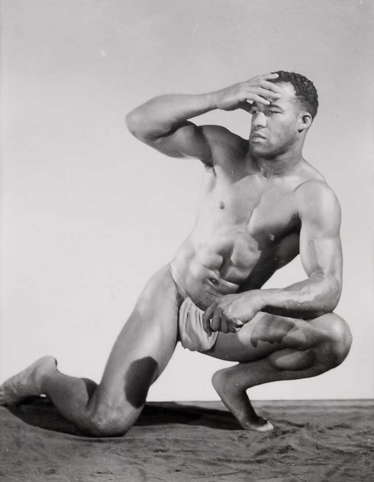 Photograph by Bob Mizer: [Henry Wright, Kneeling], available at Childs Gallery, Boston