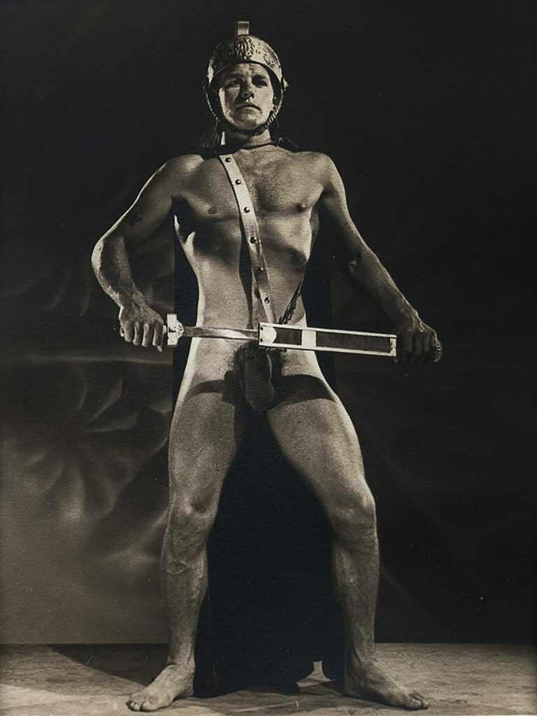 Photograph by Bob Mizer: [Unidentified Model as a Gladiator with a Sword], available at Childs Gallery, Boston