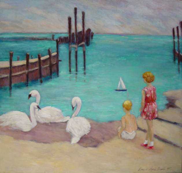 Painting by Brinah Kessler: A Day on the Beach, represented by Childs Gallery