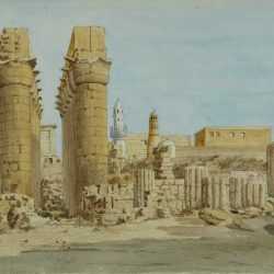 Watercolor By British School: View Of Egypt: Temple Of Luxor At Childs Gallery