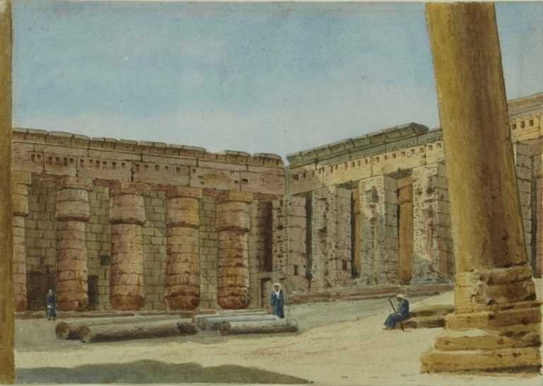 Watercolor By British School: View Of Egypt: Temple Of Medinat Habu At Childs Gallery