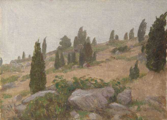 Painting by Bryson Burroughs: [Hill with Boulders, Colorado], represented by Childs Gallery