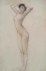 Drawing by Bryson Burroughs: [Nude with Raised Arms, Academic Study], represented by Childs Gallery